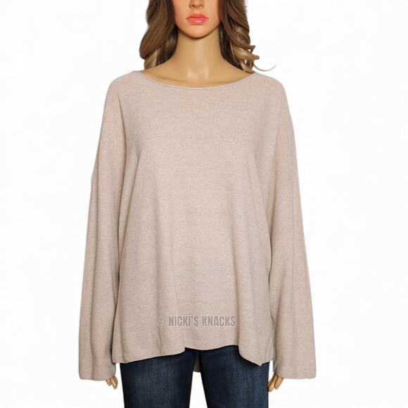 Eileen Fisher Organic Linen Cotton Jewel Neck Boxy Sweater Top Tan Size XL - Picture 2 of 7